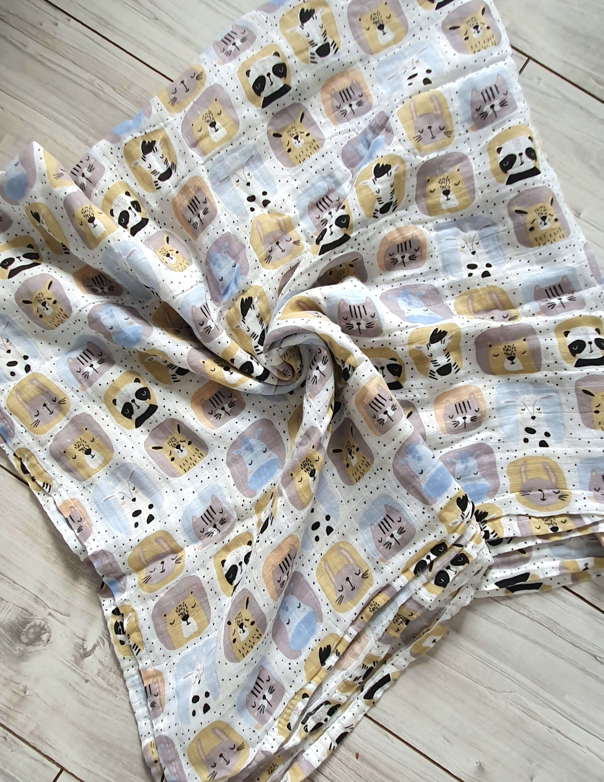 MyBaby Muszlin Kifogó/Textil lepedő - 100% Pamutból - Állatos Kaland